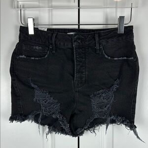 Good American Distressed Black Denim Bombshell Short